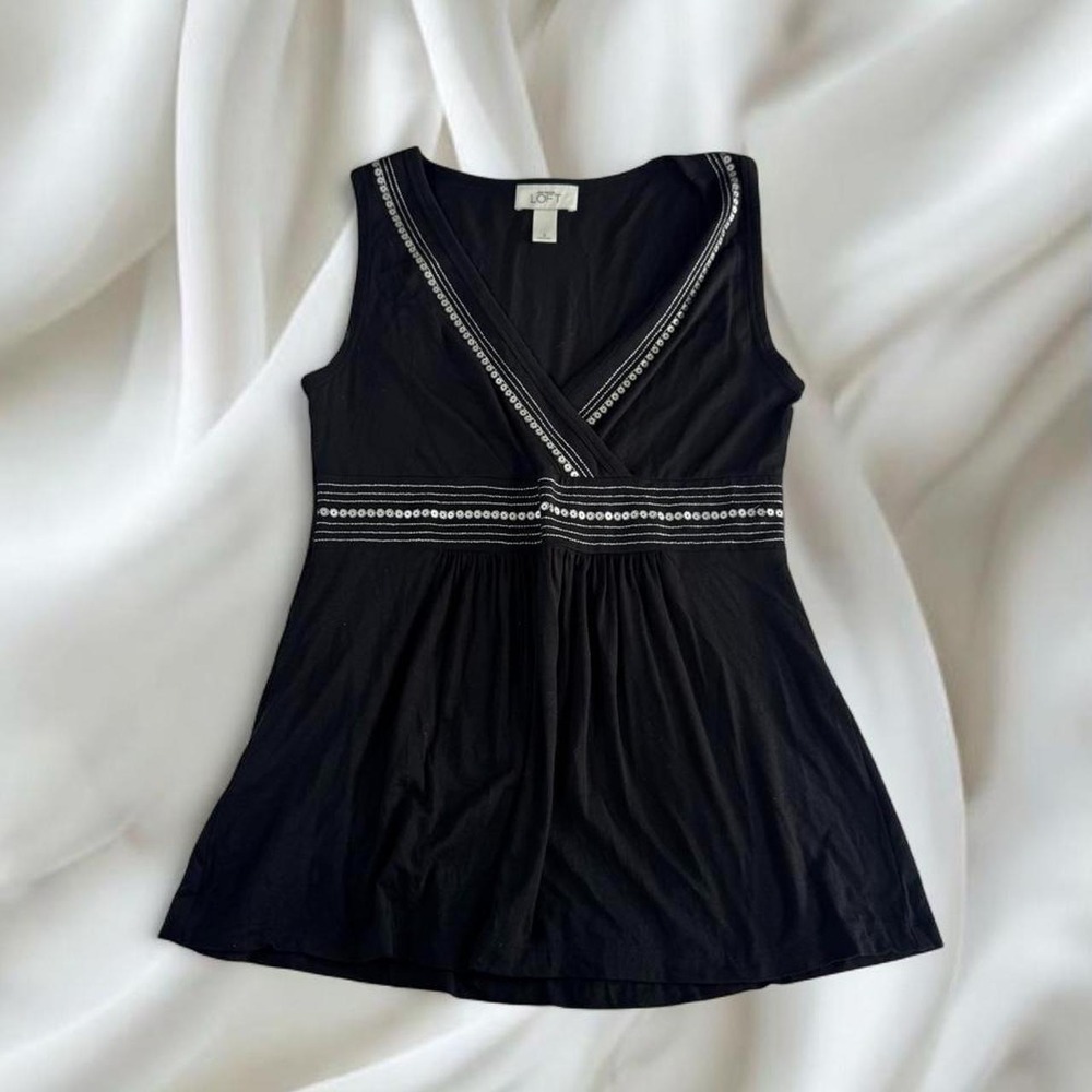 Loft black sequin babydoll short‎ sleeve top y2k vintage mcbling